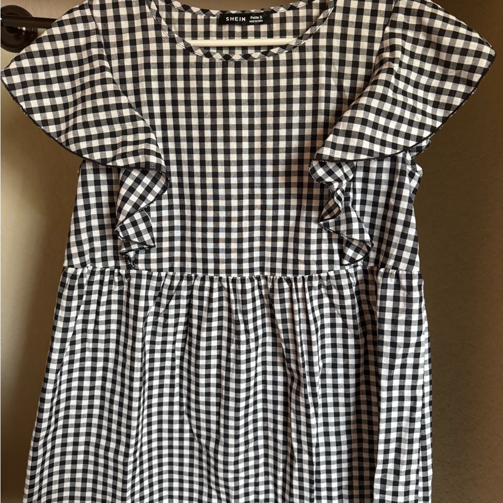 SHEIN Black and White Checkered Kids Dress